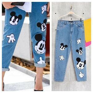 ZARA DISNEY MICKEY PATCHES DENIM MOM JEANS